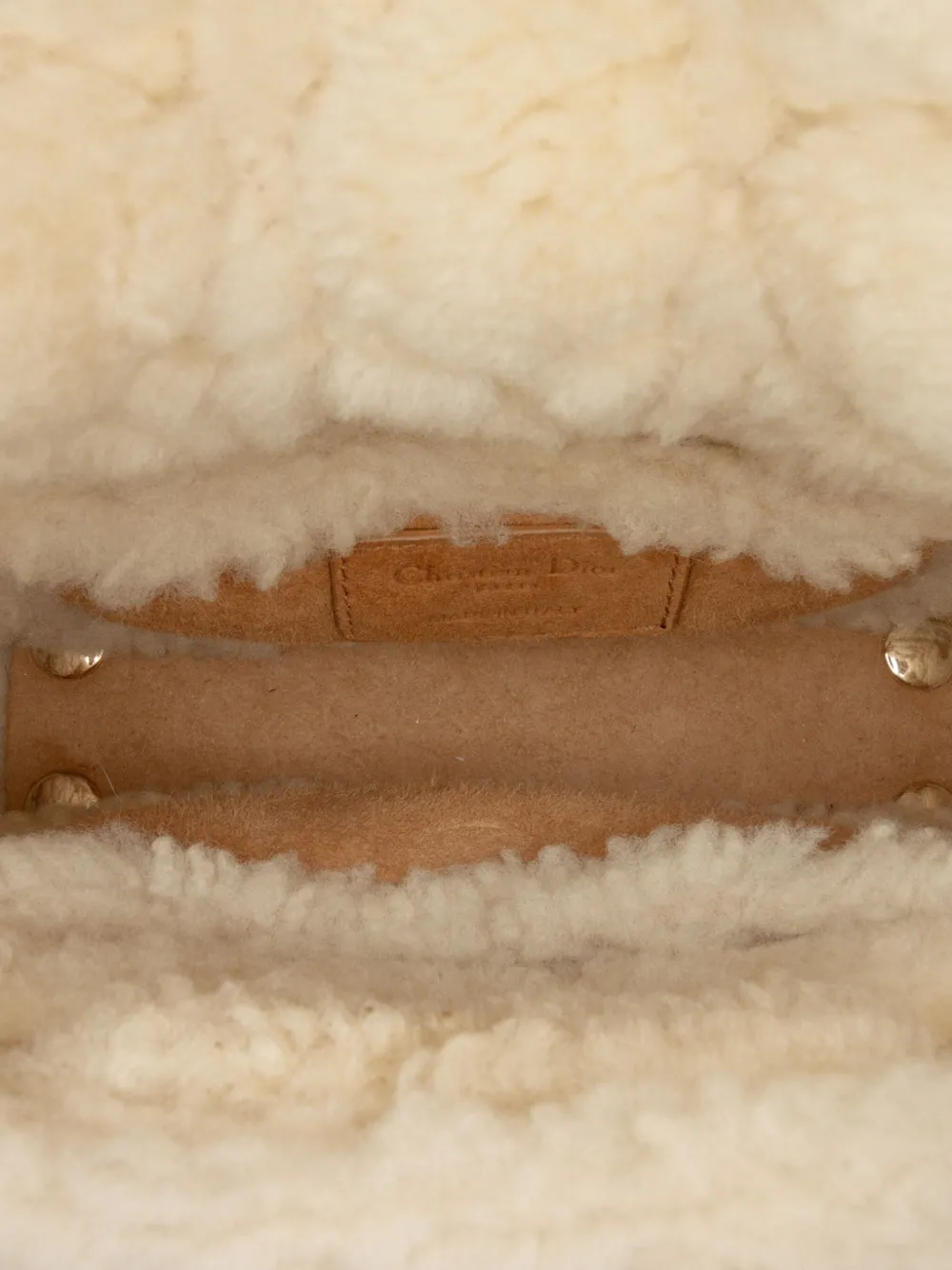 Pre-owned Dior 2020-2025 Mini Suede Cannage With Shearling Trim Lady  Satchel In Brown