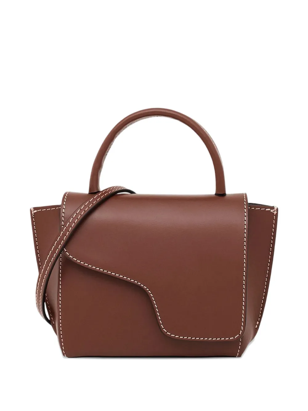 Atp Atelier Mini Montalcino Contrast-stitching Flap Tote Bag In Brown