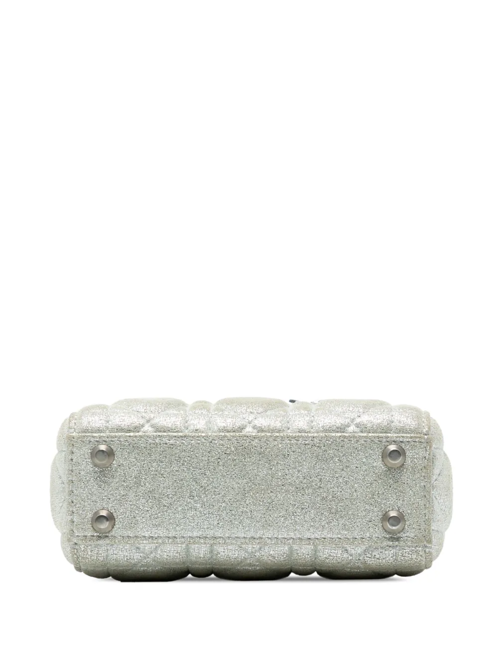 DIOR Pre-owned 2010-2025 Micro Metallic Calfskin Cannage Lady Satchel In Silver