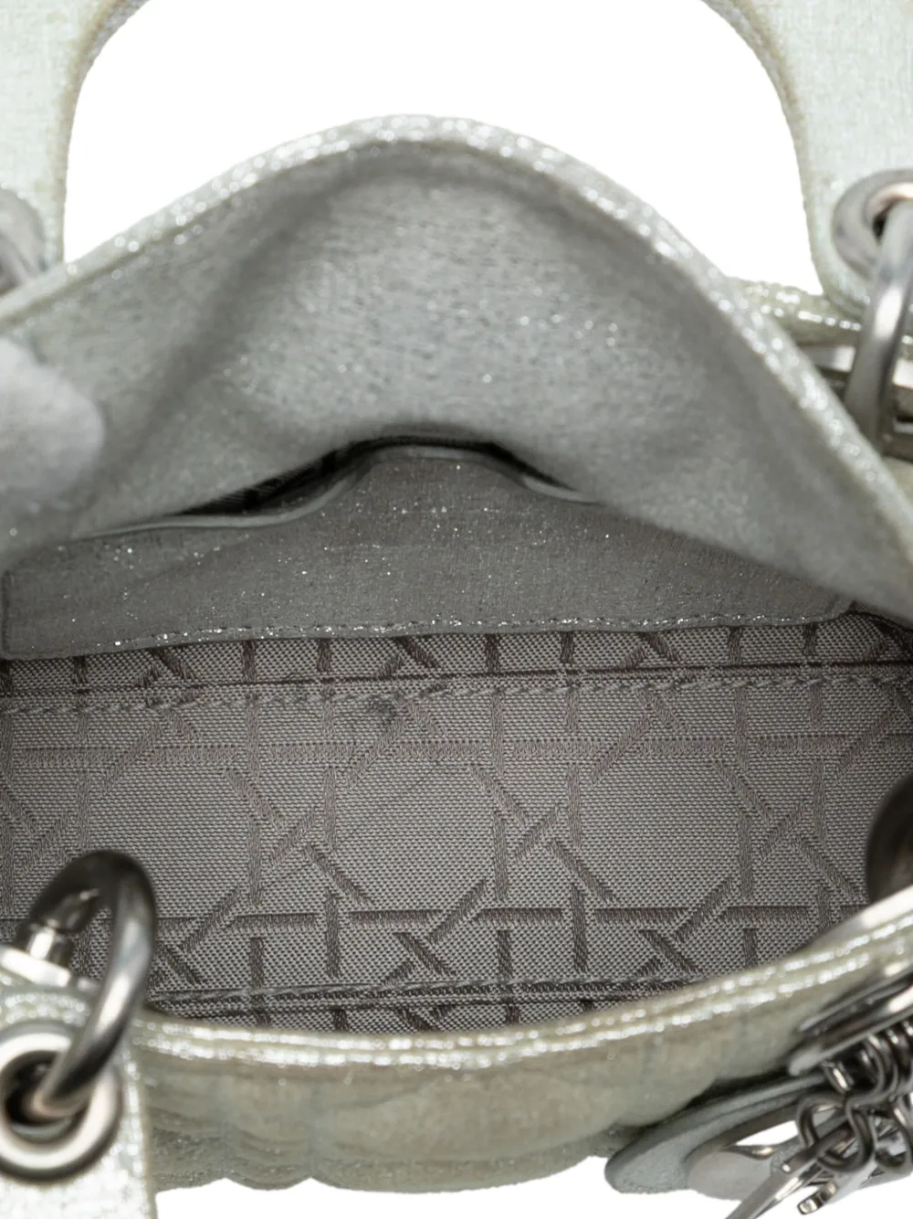 DIOR Pre-owned 2010-2025 Micro Metallic Calfskin Cannage Lady Satchel In Silver