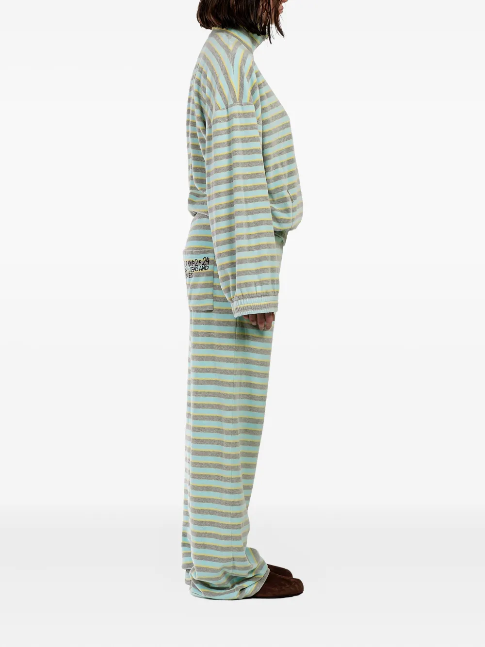 Natasha Zinko Striped Embroidered Track Pants In Green