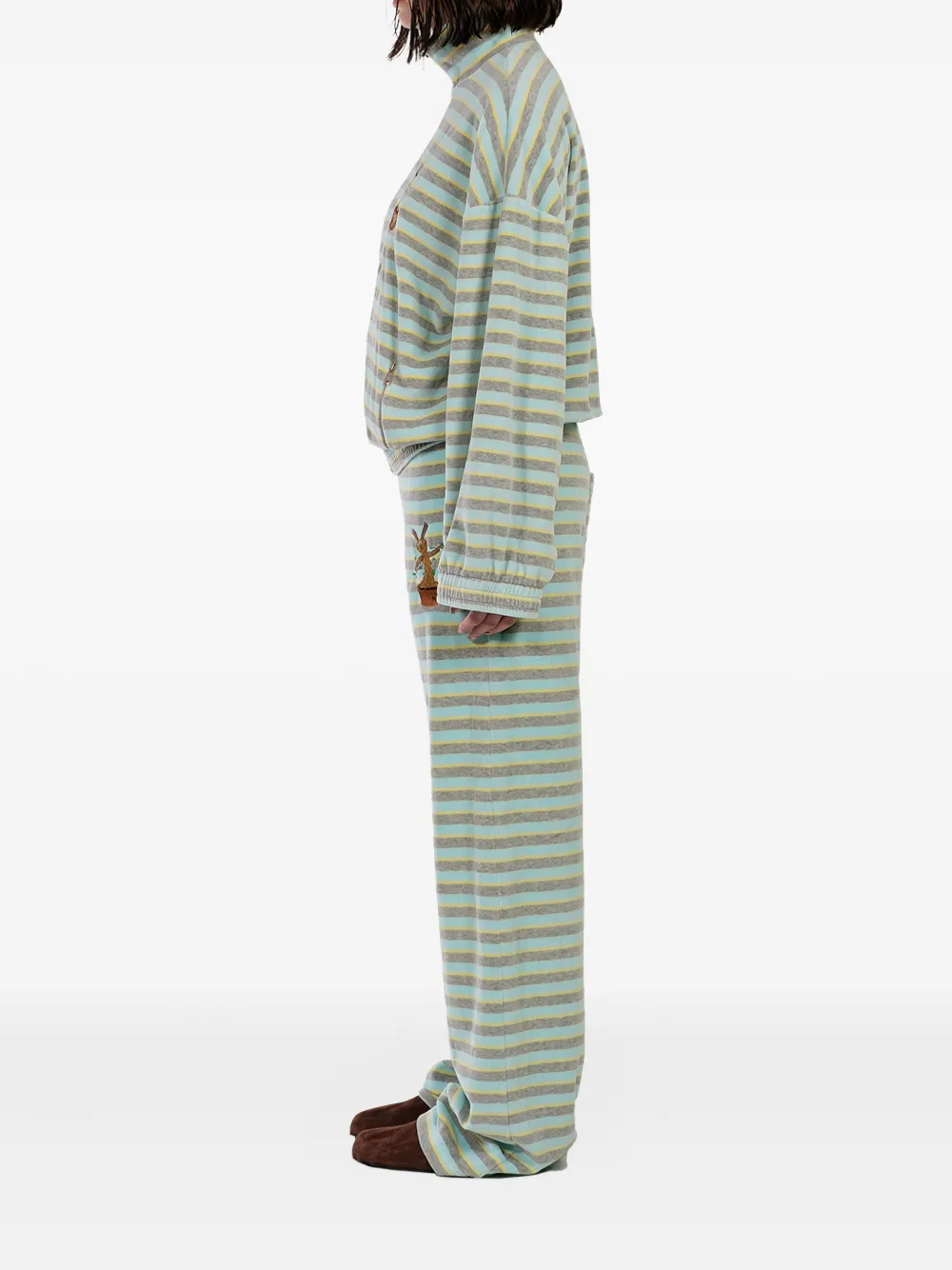 Natasha Zinko Striped Embroidered Track Pants In Green