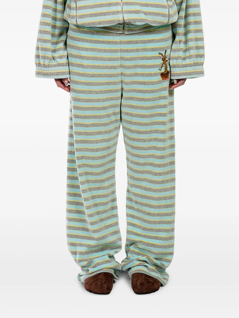 Natasha Zinko Striped Embroidered Track Pants In Green