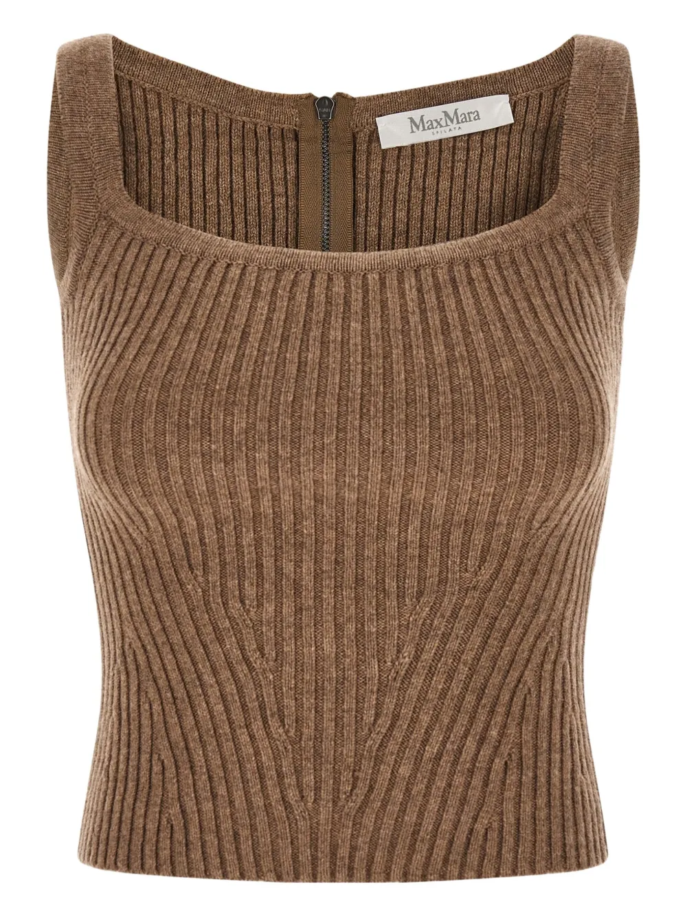 Max Mara Aretusa Ribbed-knit Tank Top In Brown