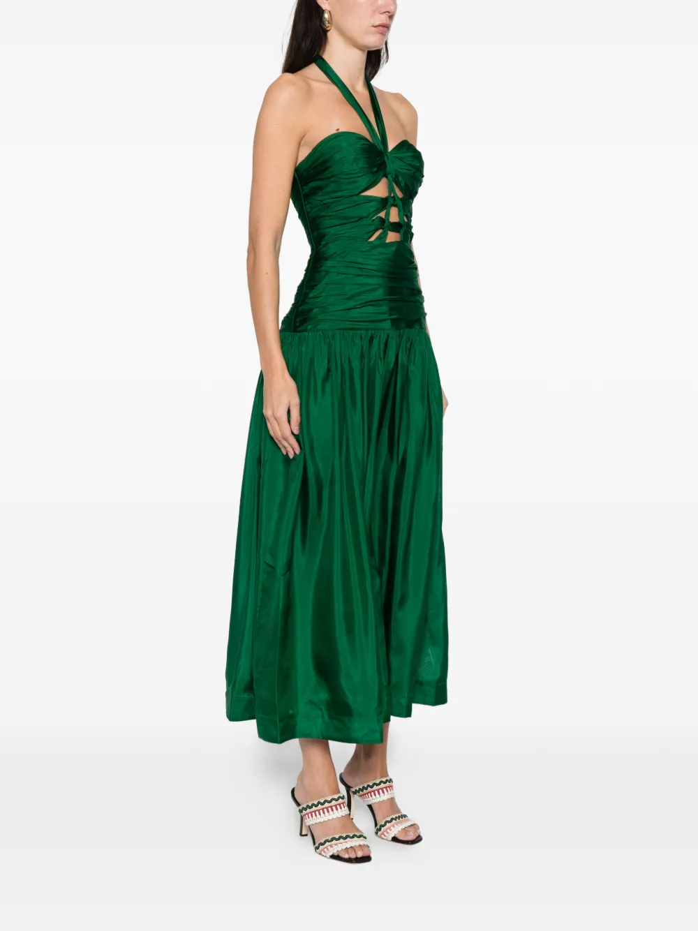 Zimmermann Halter Ruched Midi Dress In Green