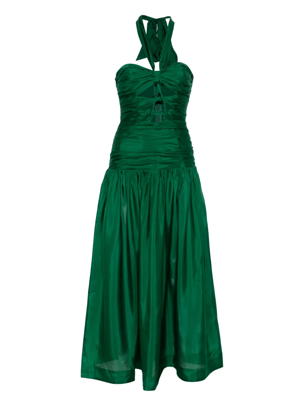 Zimmermann Halter Ruched Midi Dress In Green