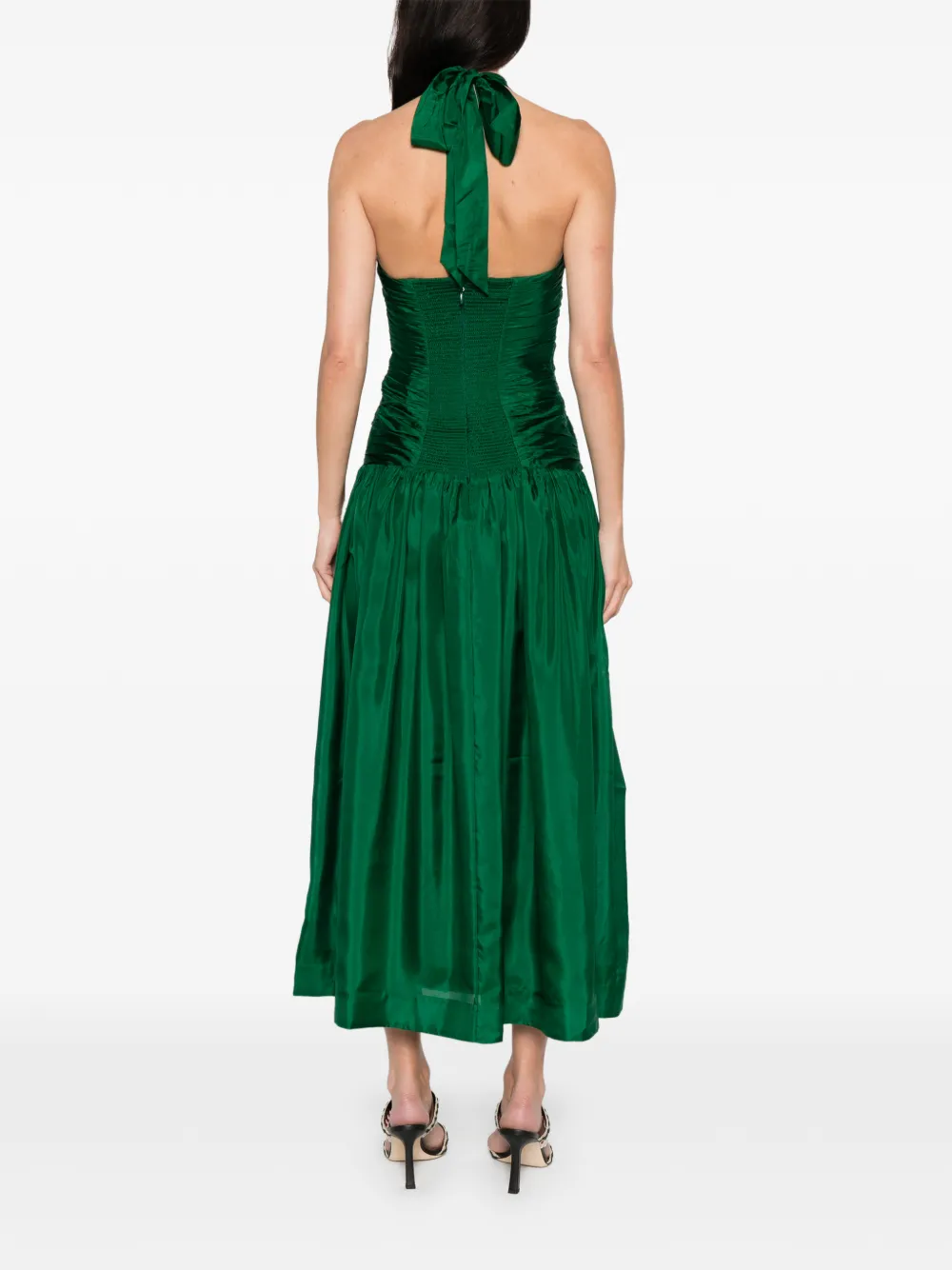 Zimmermann Halter Ruched Midi Dress In Green