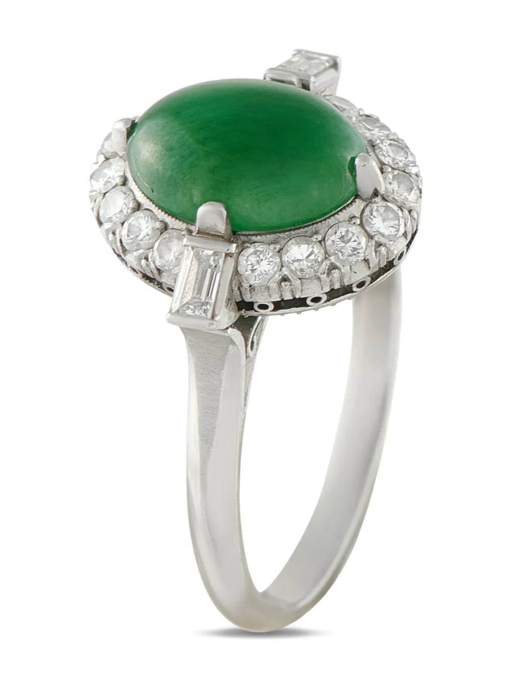 LB EXCLUSIVE Pre-owned Platinum Jade And Diamond Ring In Silver