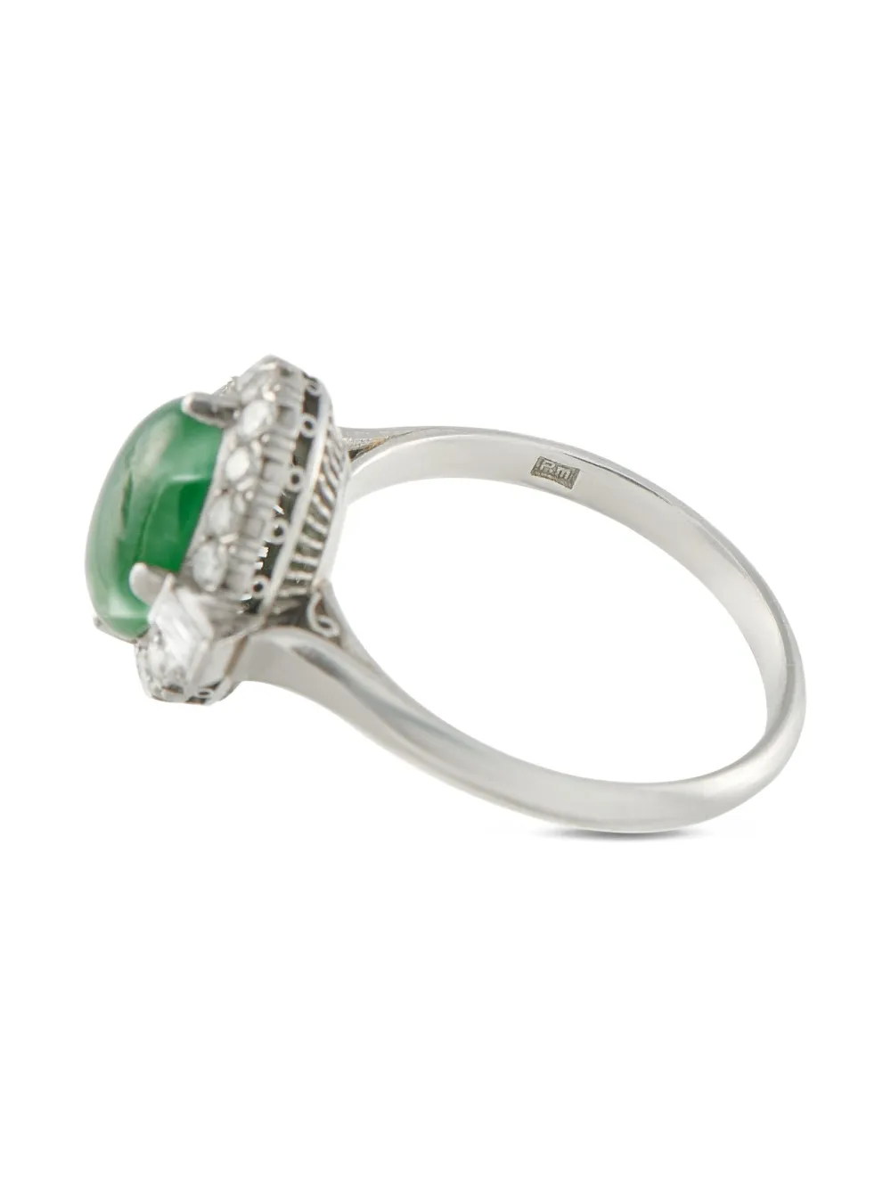 LB EXCLUSIVE Pre-owned Platinum Jade And Diamond Ring In Silver