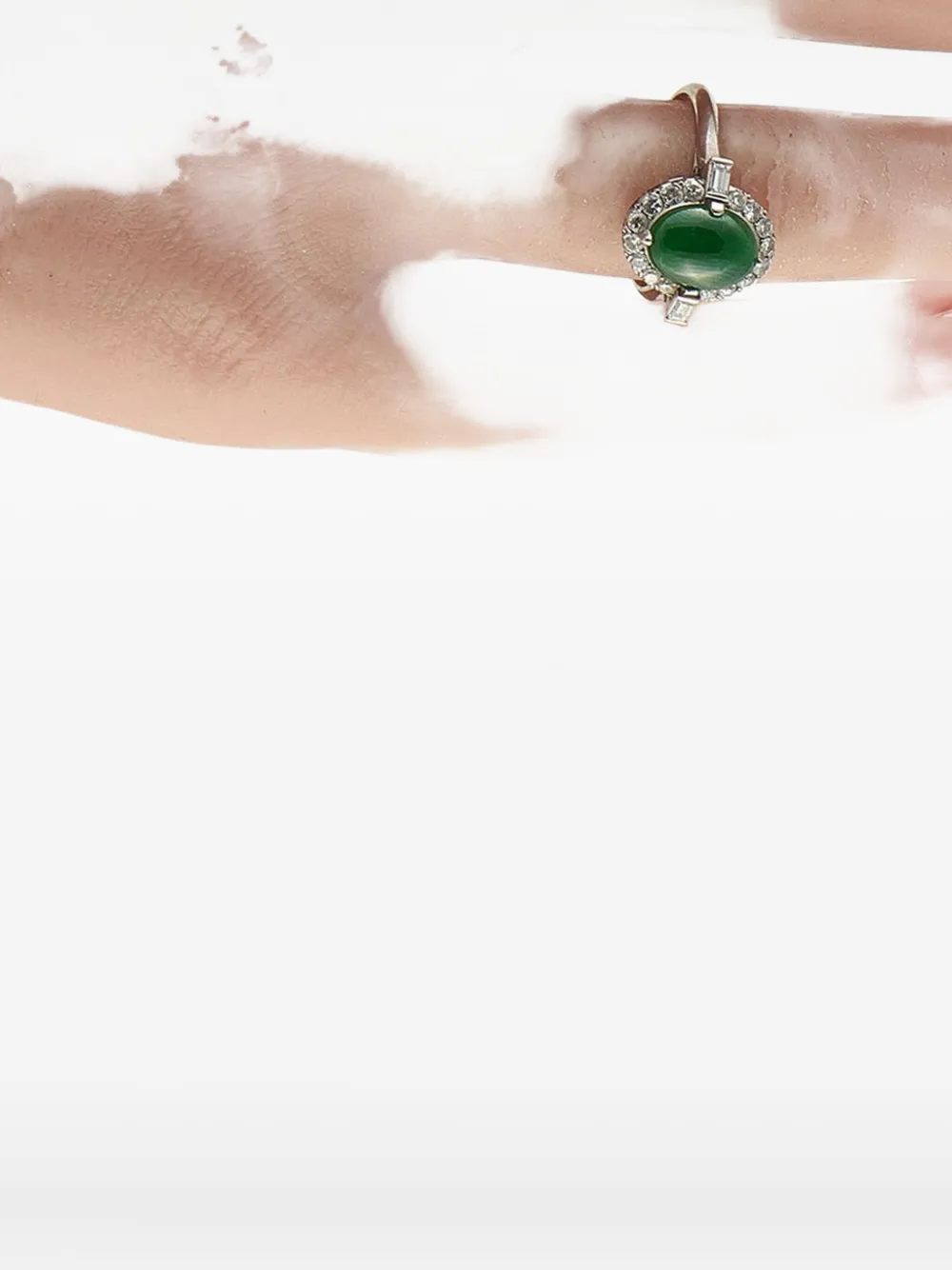 LB EXCLUSIVE Pre-owned Platinum Jade And Diamond Ring In Silver