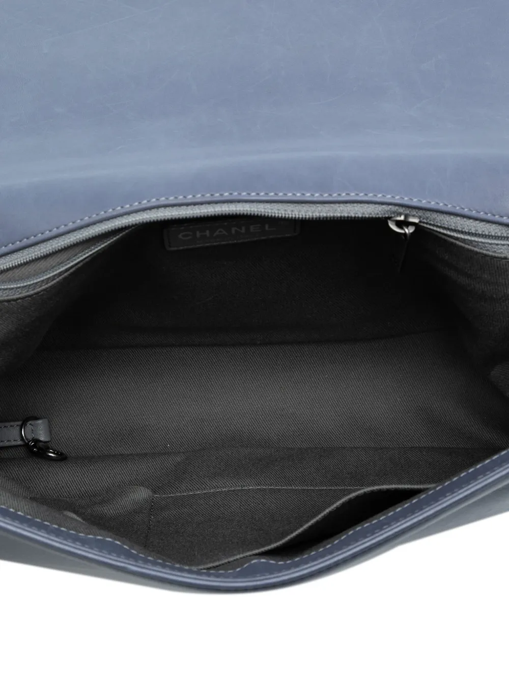 Pre-owned Chanel 2011 Large Quilted Lambskin Boy Flap Crossbody Bag In Gray