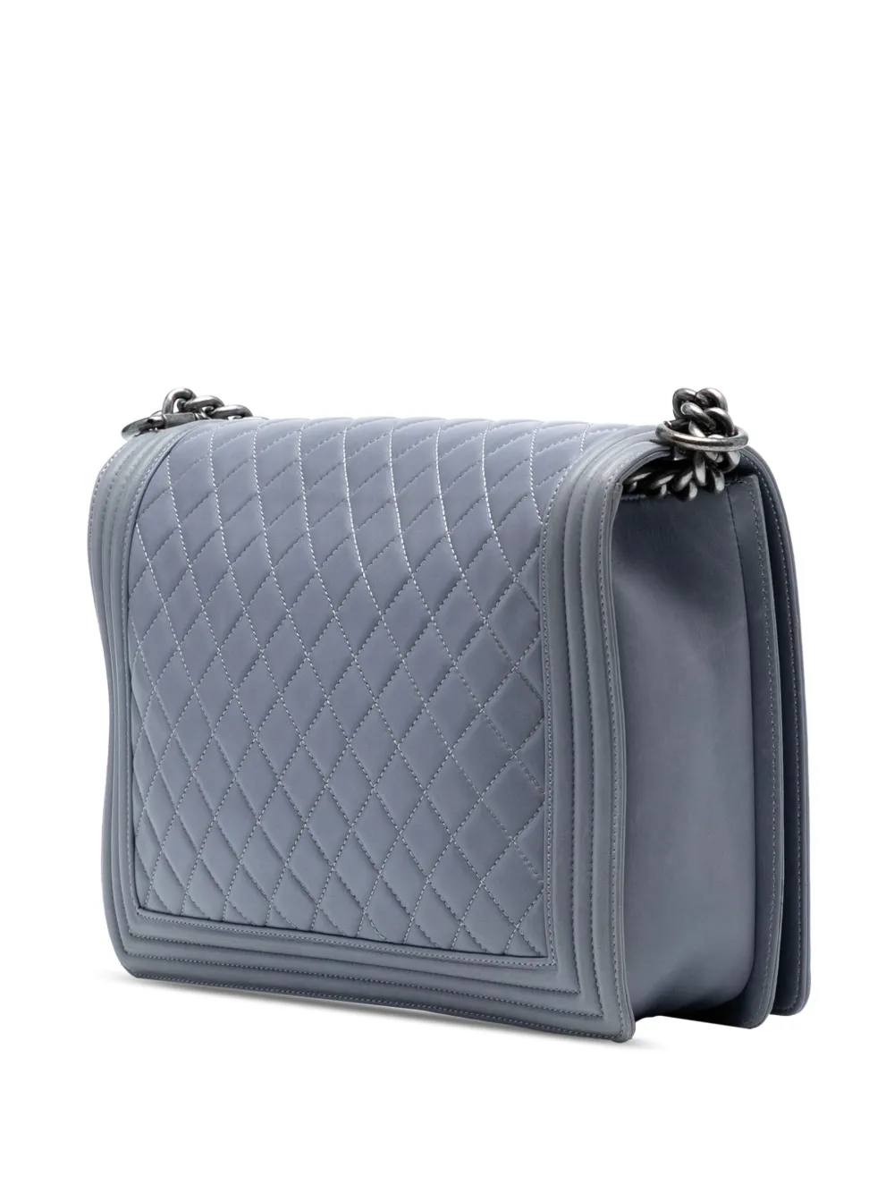 Pre-owned Chanel 2011 Large Quilted Lambskin Boy Flap Crossbody Bag In Gray