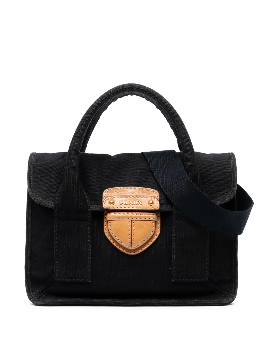 Prada Pre-Owned 2010-2025 キャンバス カナパ パティナ サッチェルバッグ - ブラック Prada Pre-Owned 2010-2025 キャンバス カナパ パティナ サッチェルバッグ - ブラック