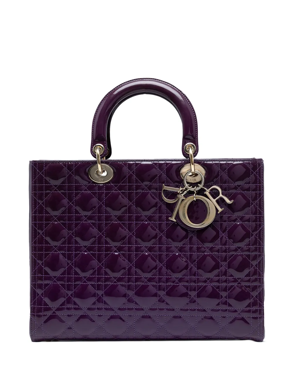 Christian Dior Pre-Owned 2012 ラージ パテント カナージュ レディ ディオール サッチェルバッグ - パープル Christian Dior Pre-Owned 2012 ラージ パテント カナージュ レディ ディオール サッチェルバッグ - パープル