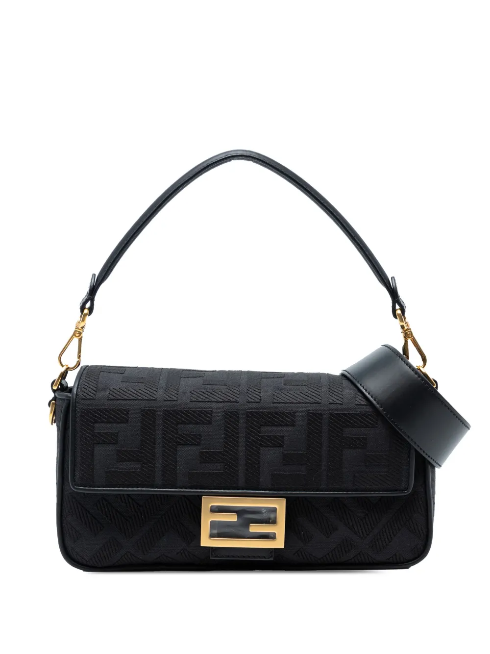 Fendi Pre-Owned 2010-2025 ズッカ エンブロイダリーキャンバス バゲット サッチェルバッグ - ブラック Fendi Pre-Owned 2010-2025 ズッカ エンブロイダリーキャンバス バゲット サッチェルバッグ - ブラック