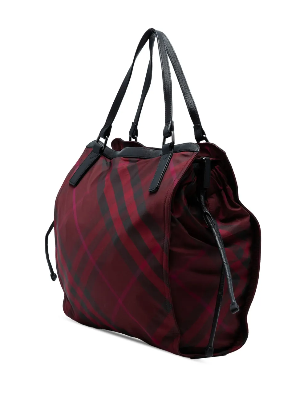 Pre-owned Burberry 2000-2017 Supernova Check Nylon Buckleigh Tote Bag In Red