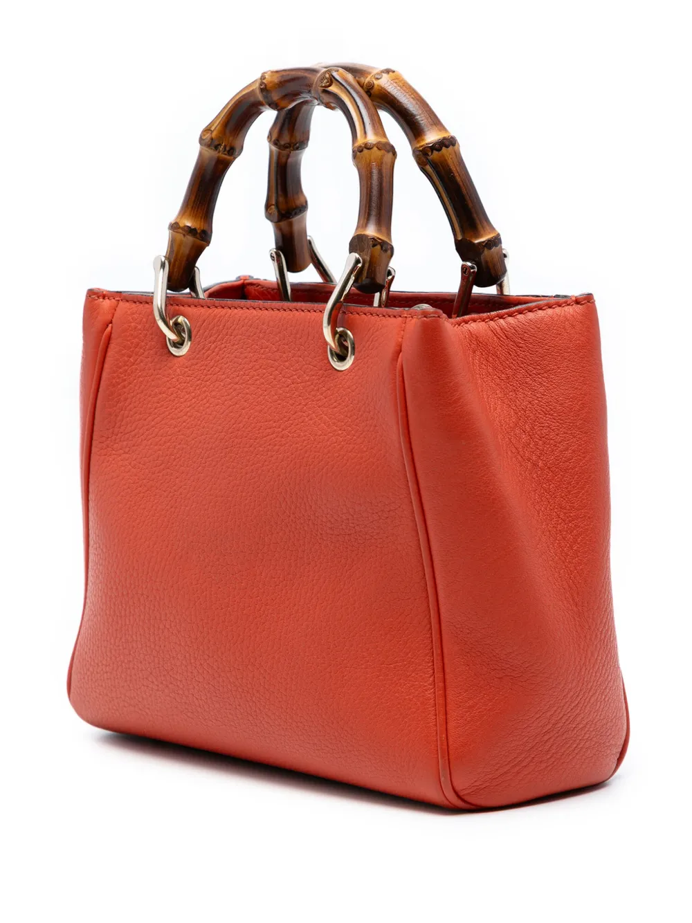 Pre-owned Gucci 2016-2025 Mini Calfskin Bamboo Shopper Satchel In Orange