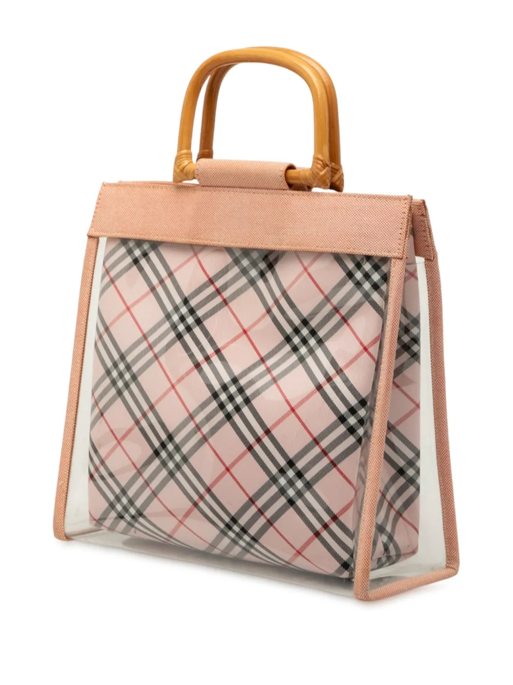 Pre-owned Burberry 2000-2017 Vinyl And Nova Check Canvas Bamboo Tote Bag In Brown