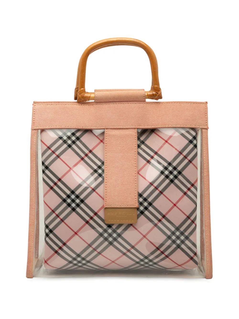 Pre-owned Burberry 2000-2017 Vinyl And Nova Check Canvas Bamboo Tote Bag In Brown