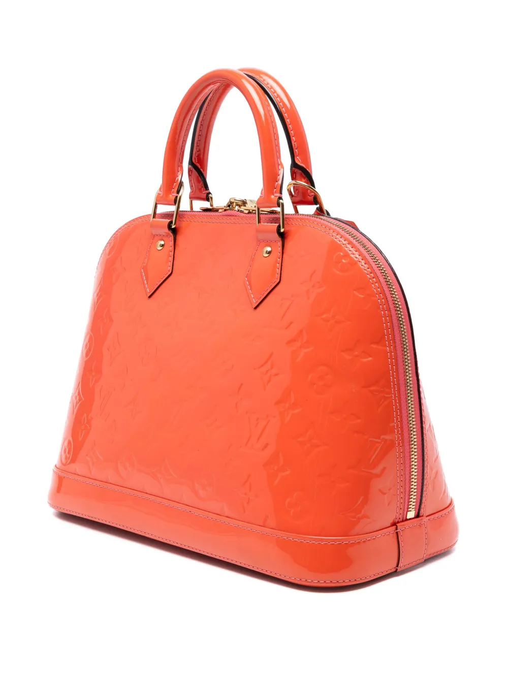 Pre-owned Louis Vuitton 2015 Monogram Vernis Alma Pm Satchel In Orange