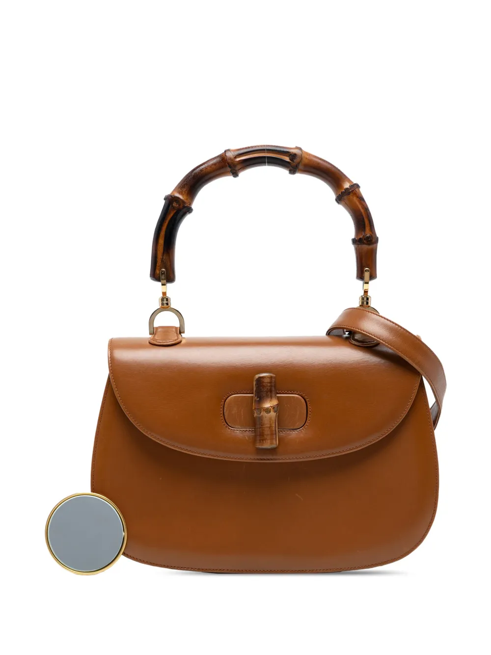 Pre-owned Gucci 20th Century Small Grained Calfskin Bamboo Top Handle Bag Satchel In Brown