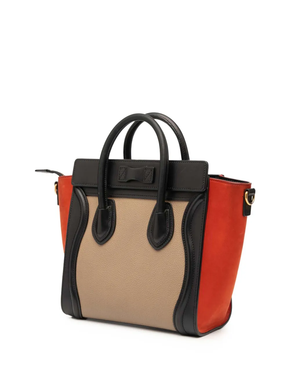 Pre-owned Celine 2016 Nano Tricolor Nubuck And Drummed Calfskin Luggage Tote Satchel In Brown