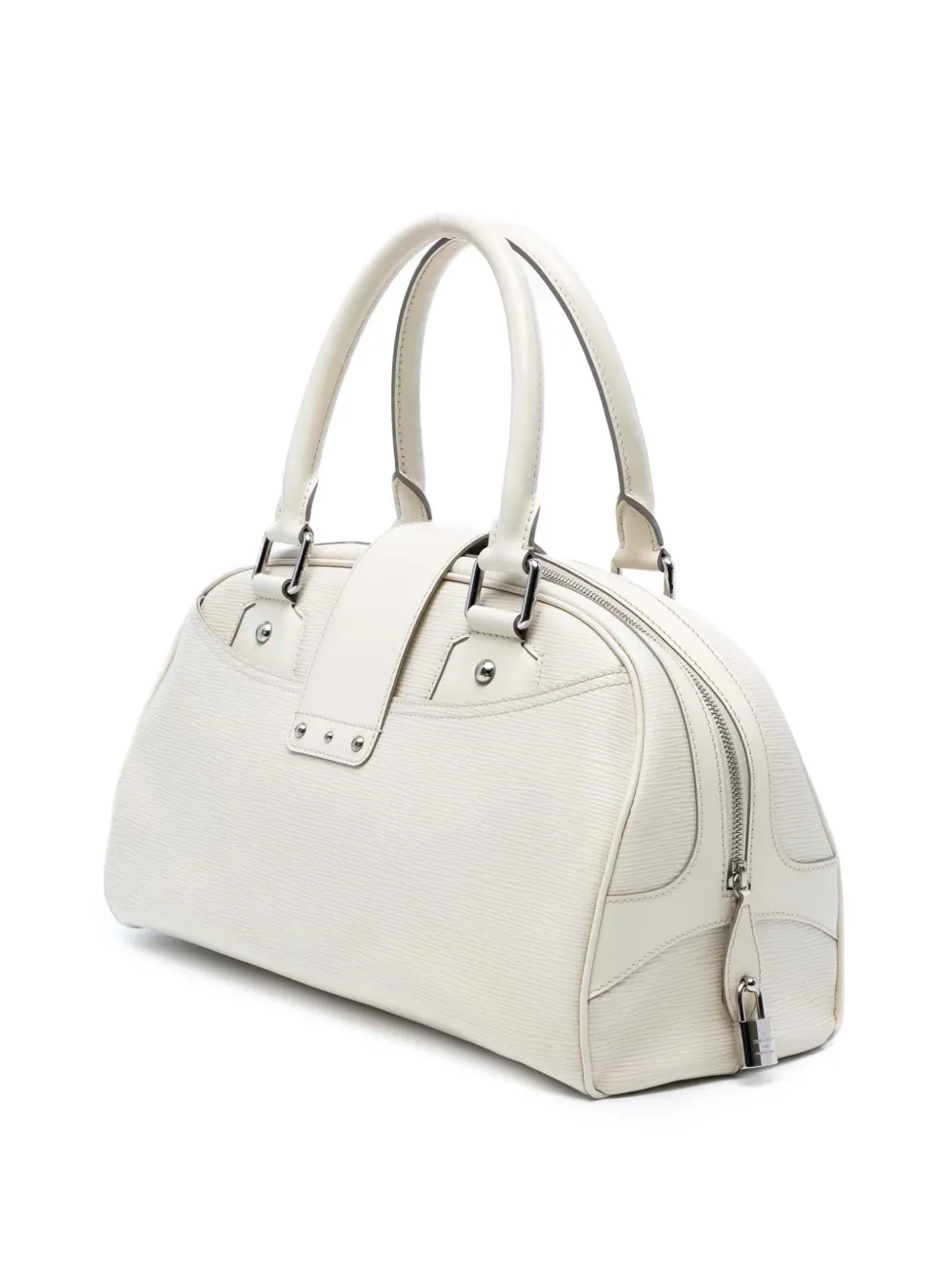Pre-owned Louis Vuitton 2000-2025 Epi Bowling Montaigne Gm Handbag In White