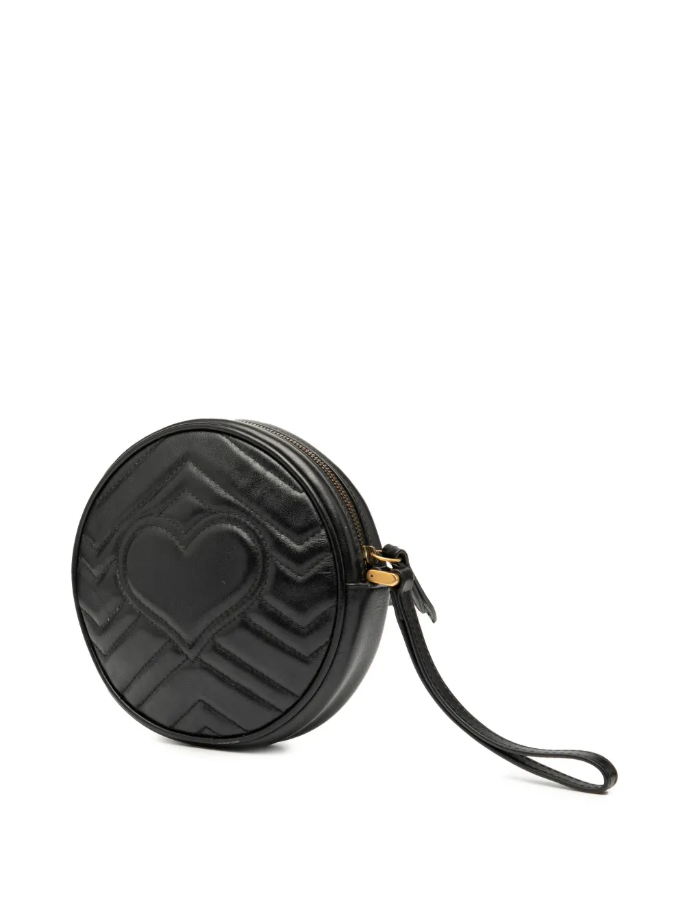 Pre-owned Gucci 2016-2025 Gg Marmont Matelasse Leather Round Wristlet Clutch Bag In Black