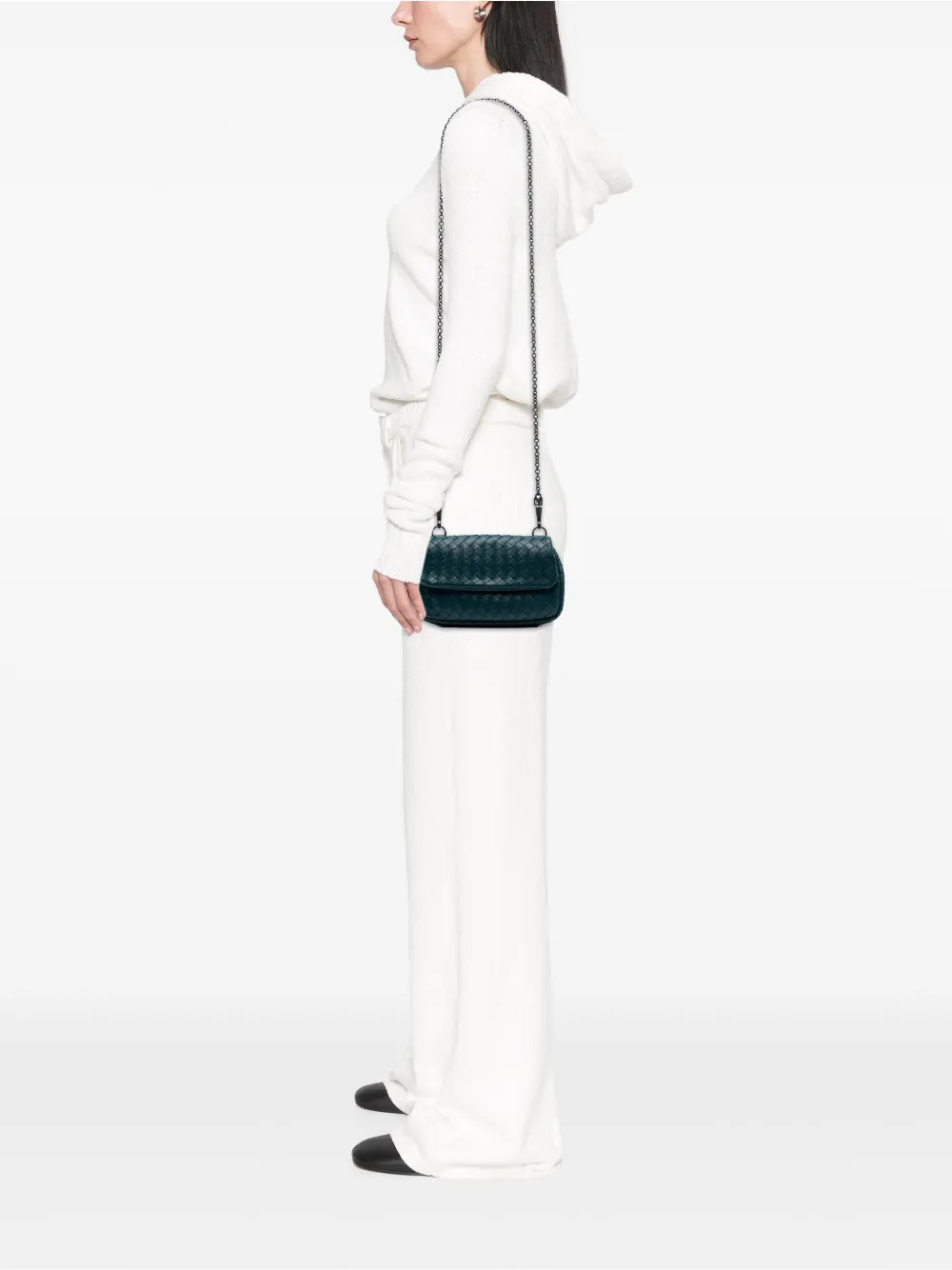 Pre-owned Bottega Veneta 2012-2025 Mini Nappa Intrecciato Expandable Chain Crossbody Bag In Blue