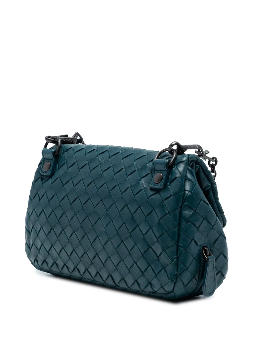 Pre-owned Bottega Veneta 2012-2025 Mini Nappa Intrecciato Expandable Chain Crossbody Bag In Blue