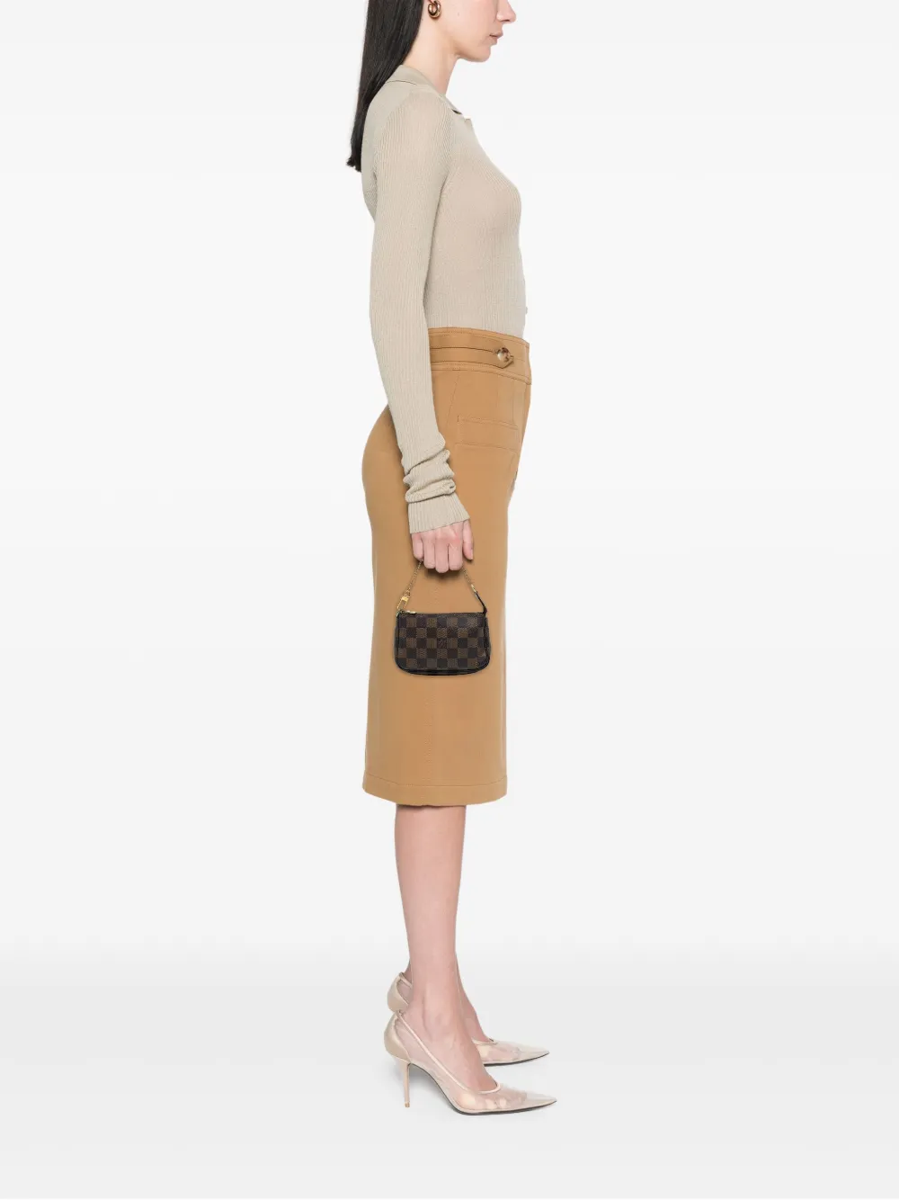 LOUIS VUITTON Pre-owned 2008 Damier Ebene Mini Pochette Accessoires Handbag In Brown