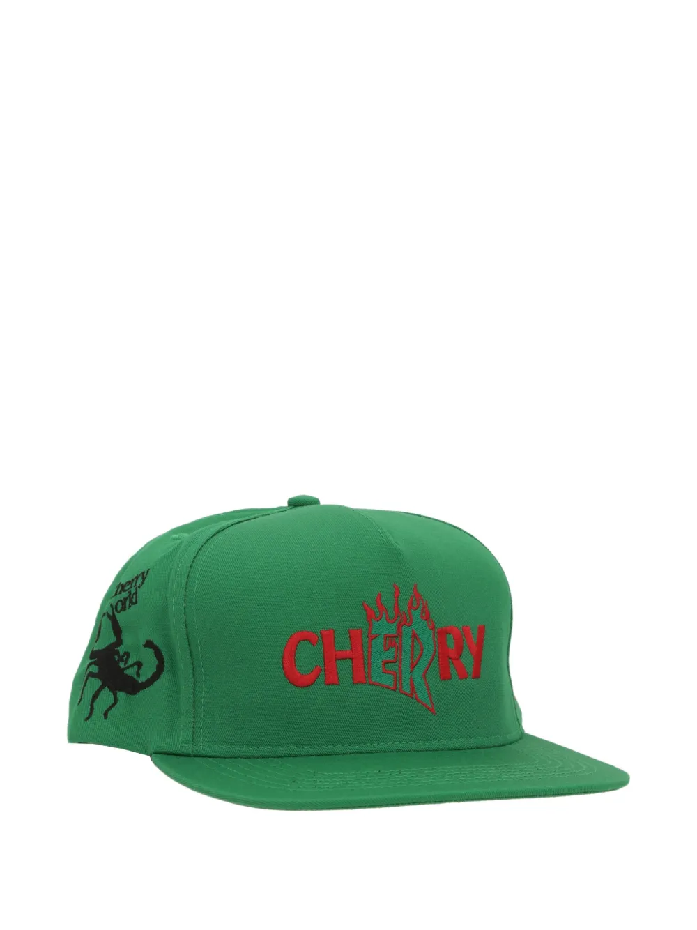 Cherry World Embroidery Adjustable Cap In Green