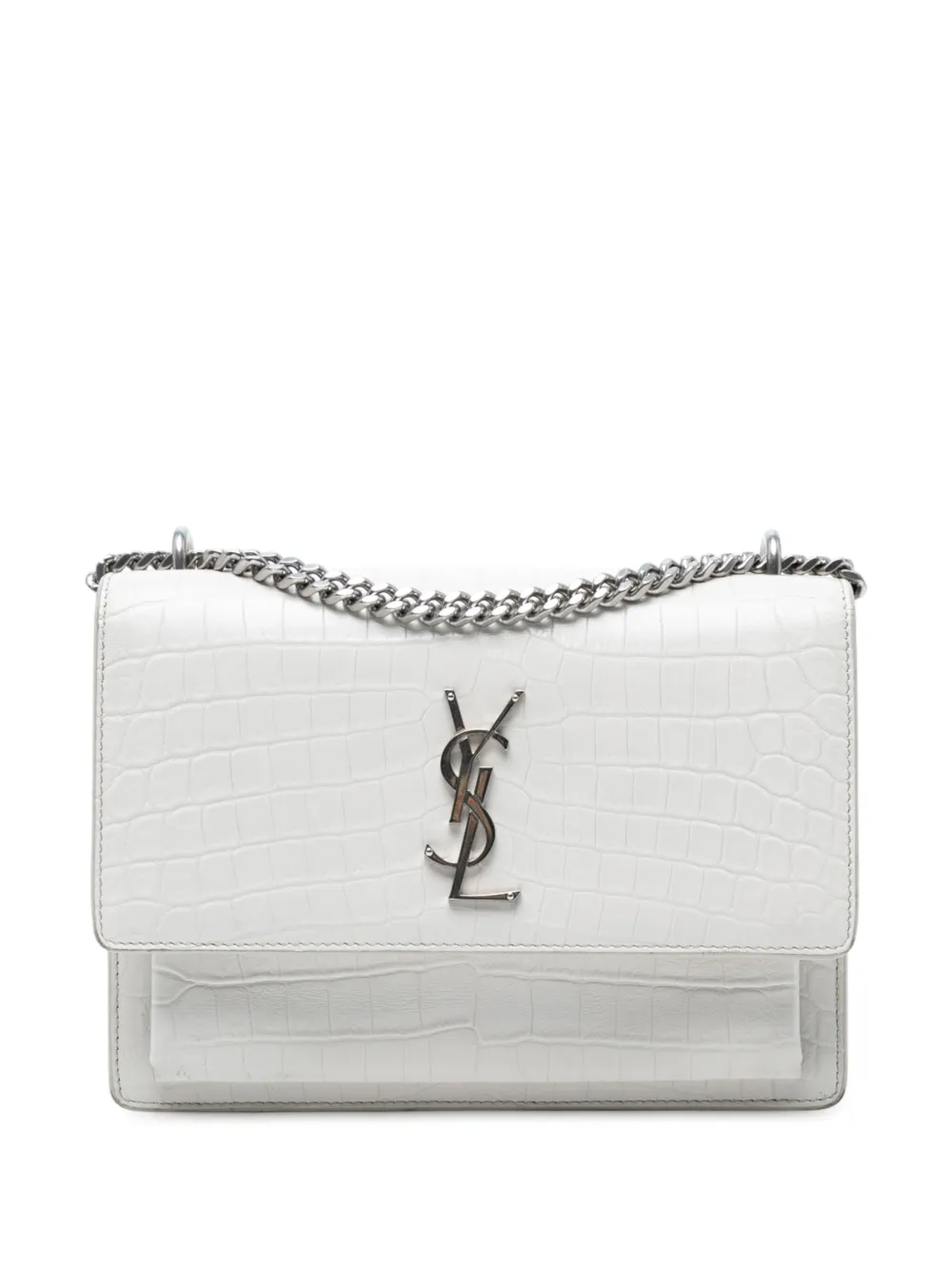 SAINT LAURENT Pre-owned 2017 Medium Croc Embossed Monogram Sunset Bag Crossbody Bag In White