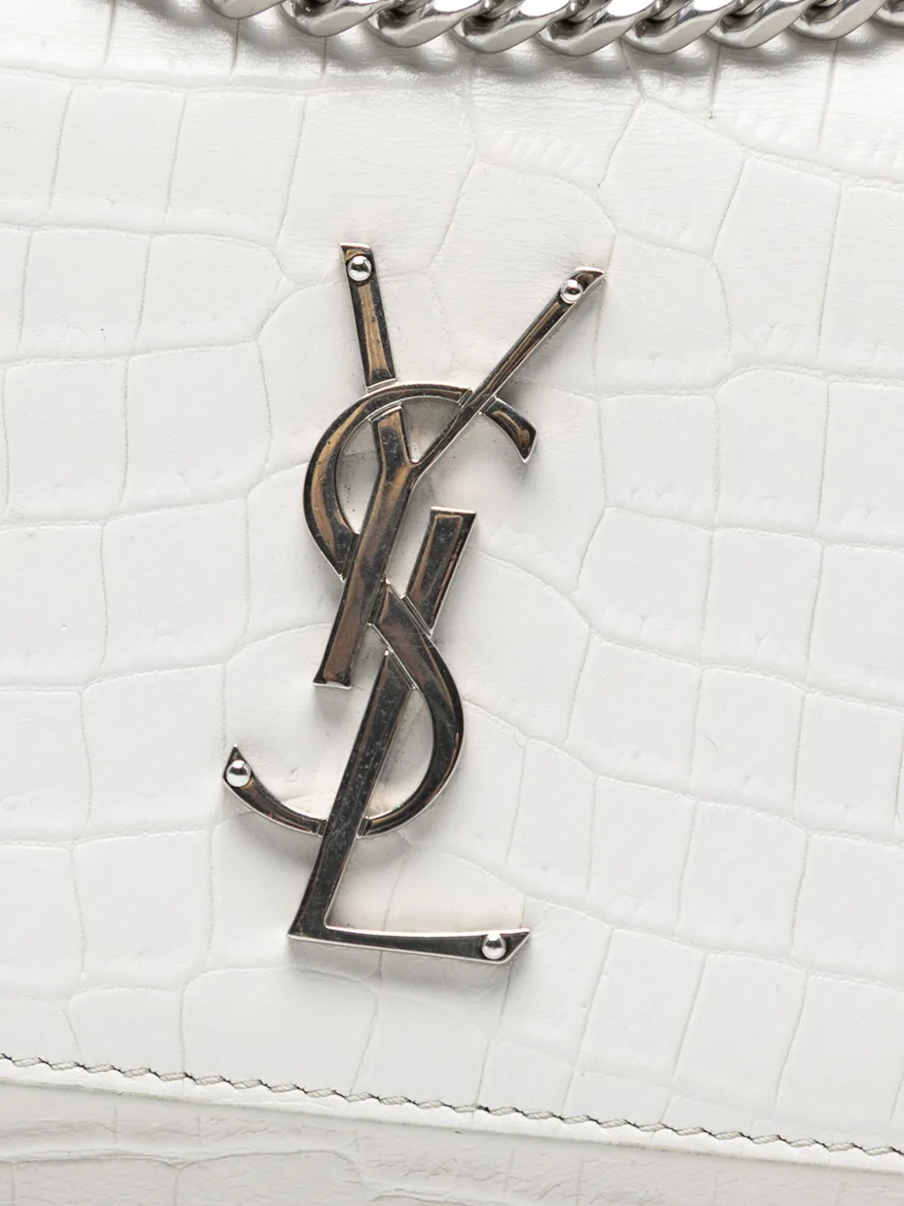 SAINT LAURENT Pre-owned 2017 Medium Croc Embossed Monogram Sunset Bag Crossbody Bag In White