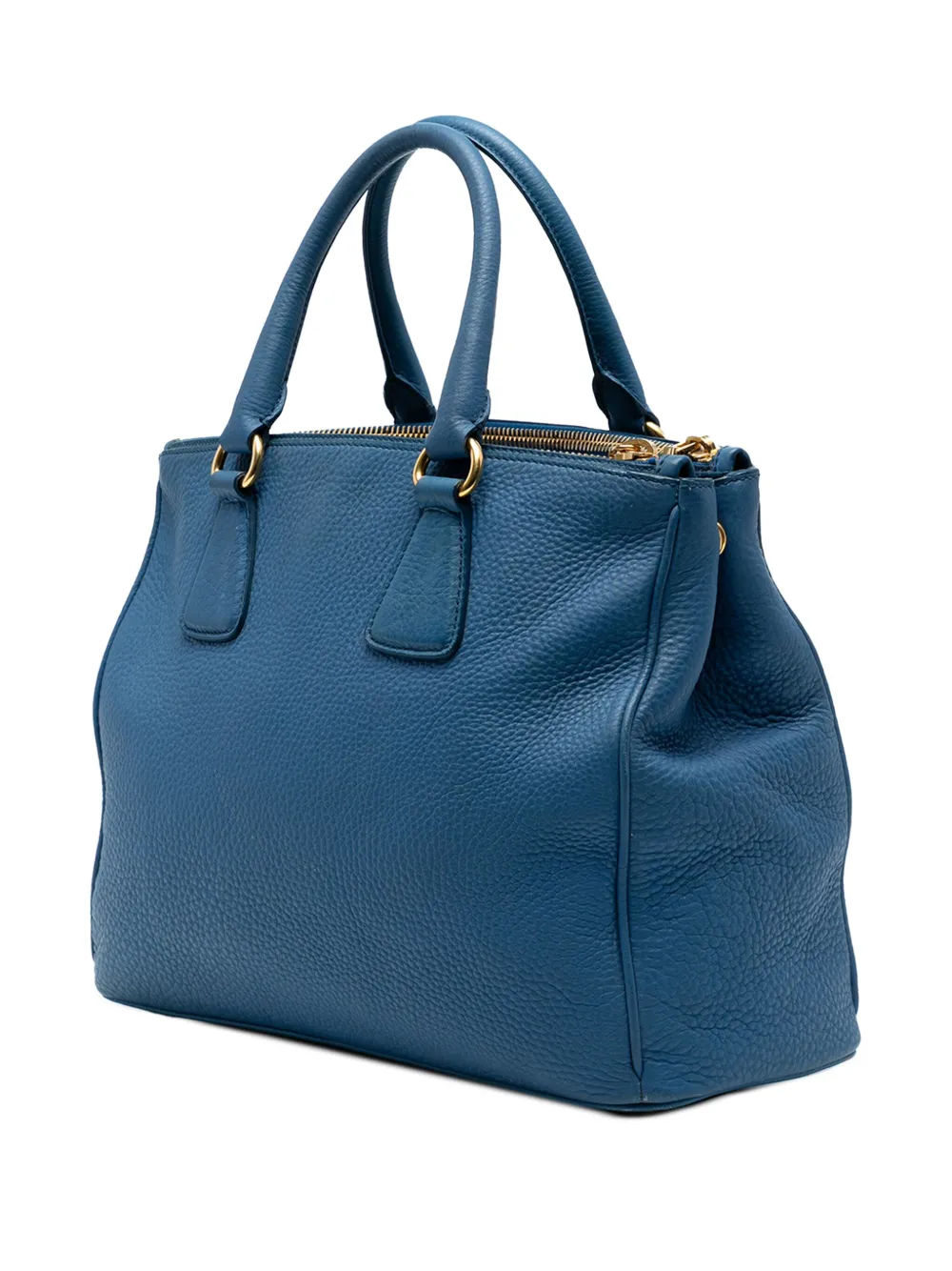 PRADA Pre-owned 2010-2025 Vitello Daino Double Zip Convertible Tote Satchel In Blue