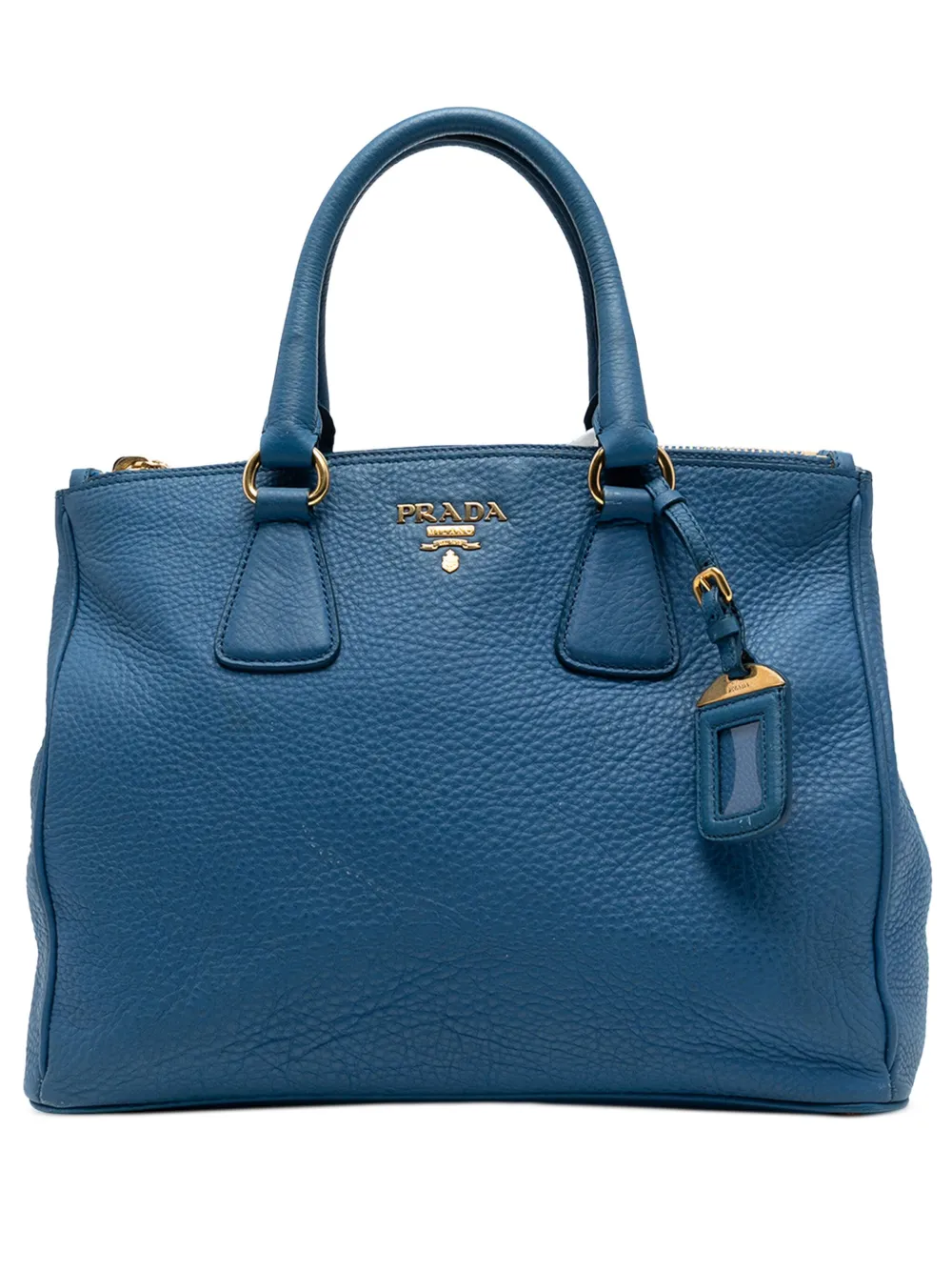 PRADA Pre-owned 2010-2025 Vitello Daino Double Zip Convertible Tote Satchel In Blue
