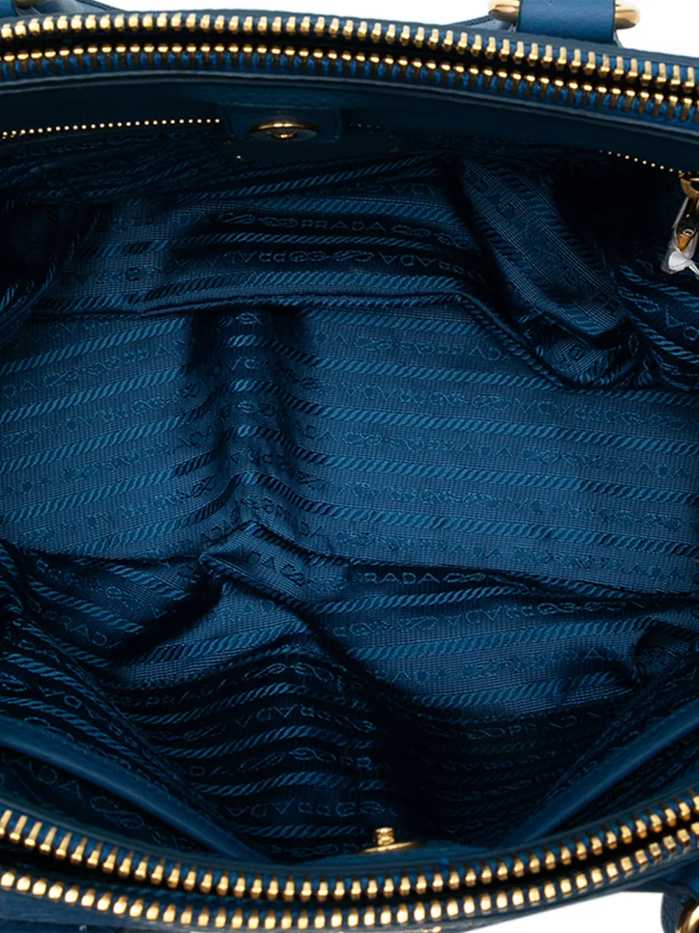 PRADA Pre-owned 2010-2025 Vitello Daino Double Zip Convertible Tote Satchel In Blue