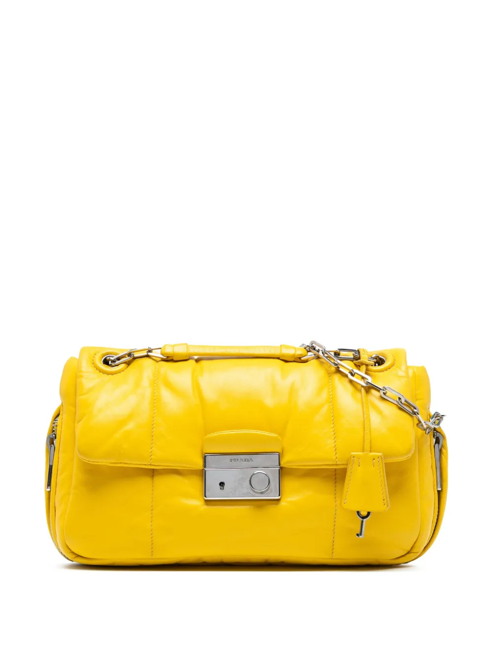 Prada Pre-Owned 2013-2025 ナッパ ボンバー サウンドロック チェーンフラップ ショルダーバッグ - イエロー Prada Pre-Owned 2013-2025 ナッパ ボンバー サウンドロック チェーンフラップ ショルダーバッグ - イエロー