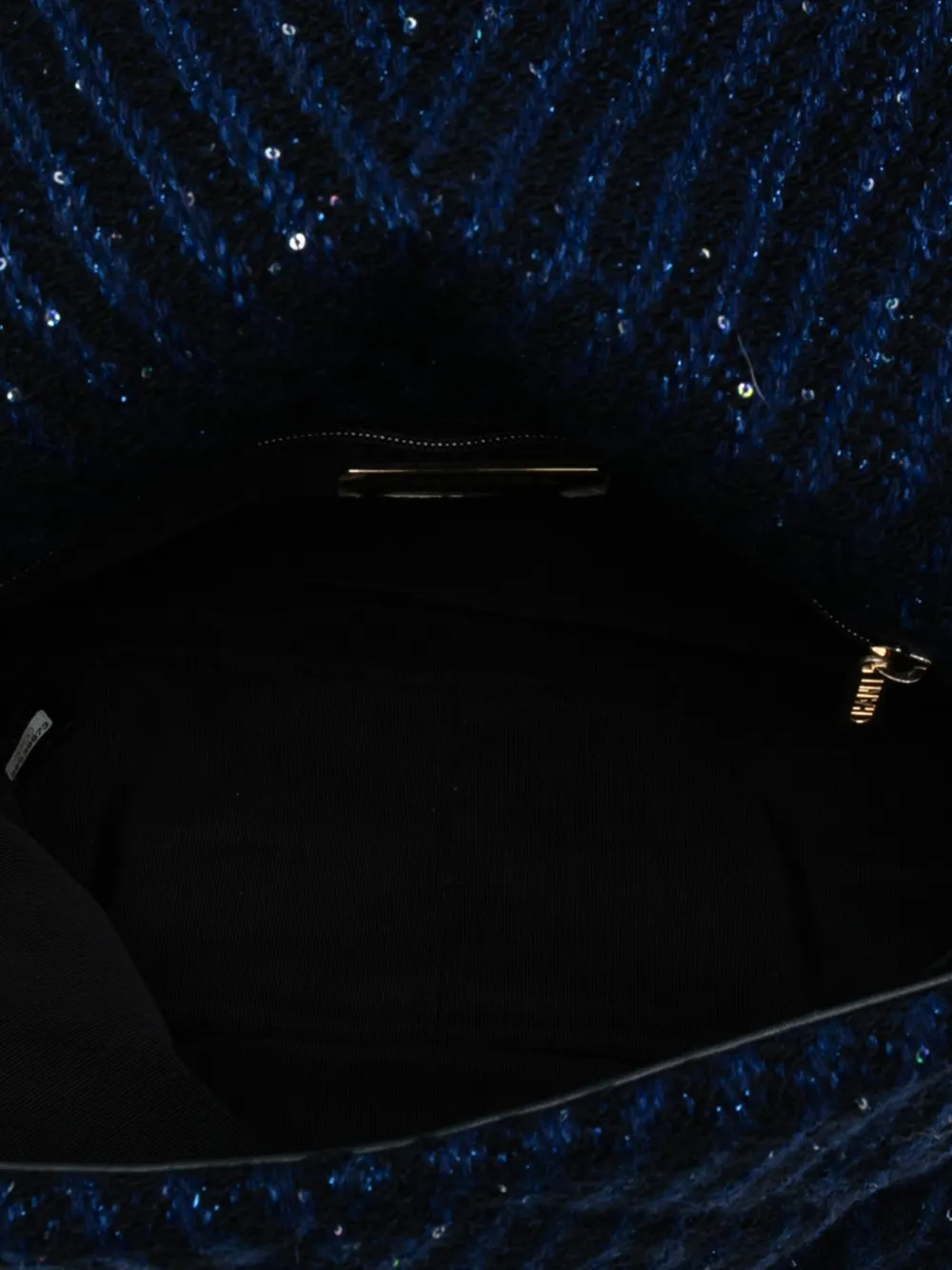 Pre-owned Chanel 2020 Large Chevron Tweed Sequin 19 Flap Satchel In Blue