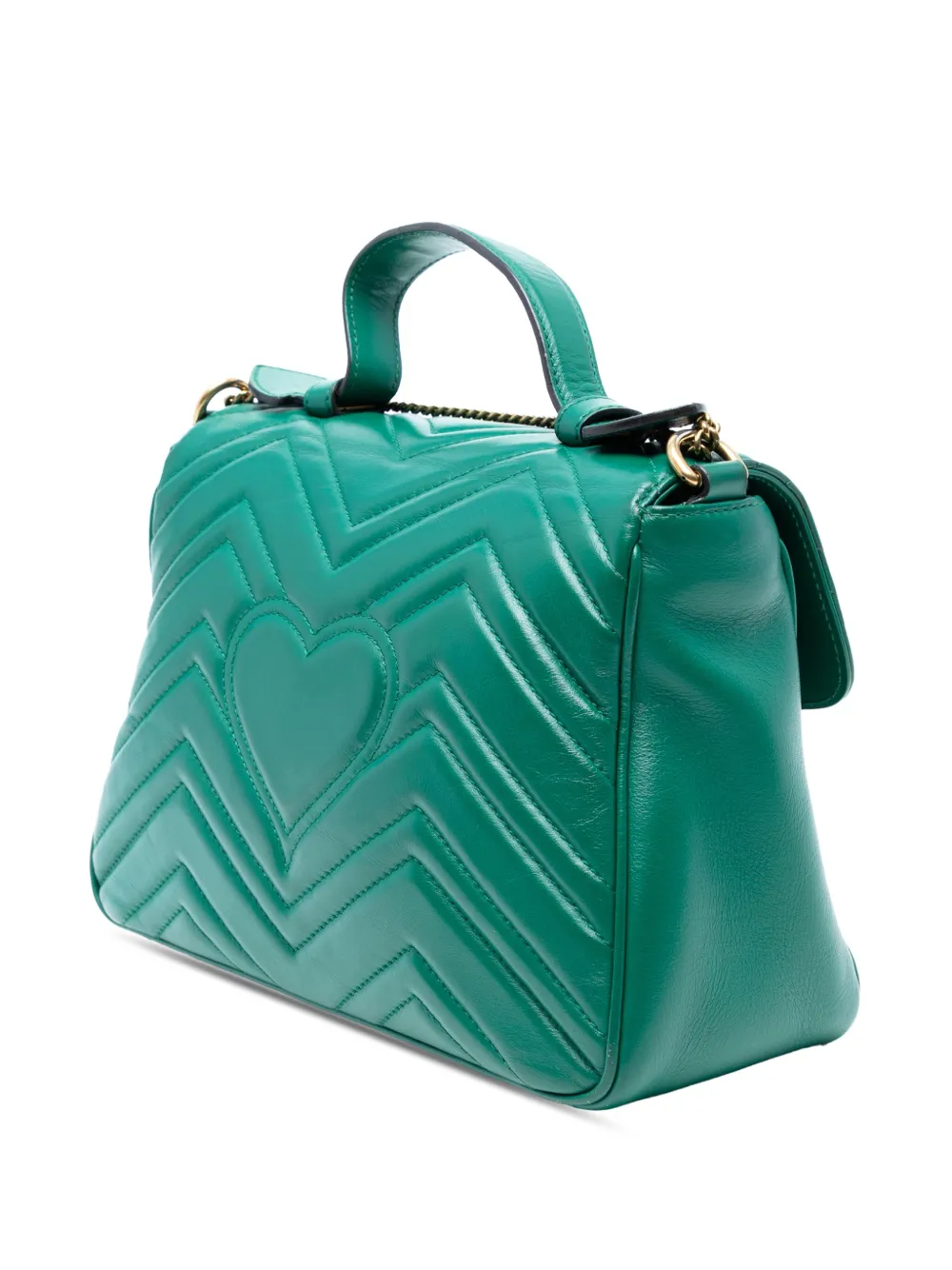 Pre-owned Gucci 2016-2025 Small Gg Marmont Matelasse Leather Top Handle Bag Satchel In Green