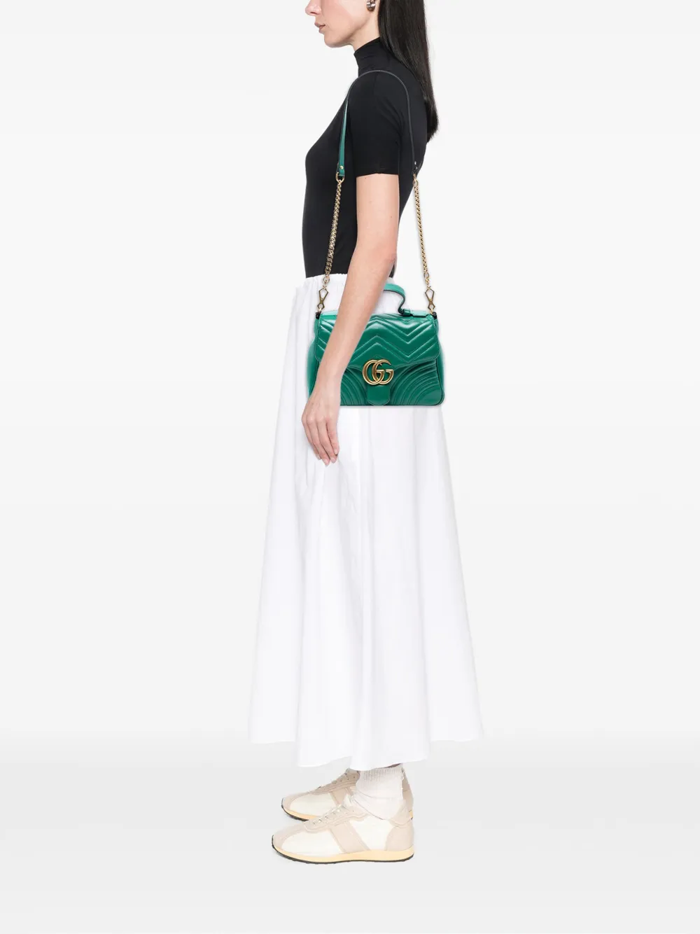 Pre-owned Gucci 2016-2025 Small Gg Marmont Matelasse Leather Top Handle Bag Satchel In Green