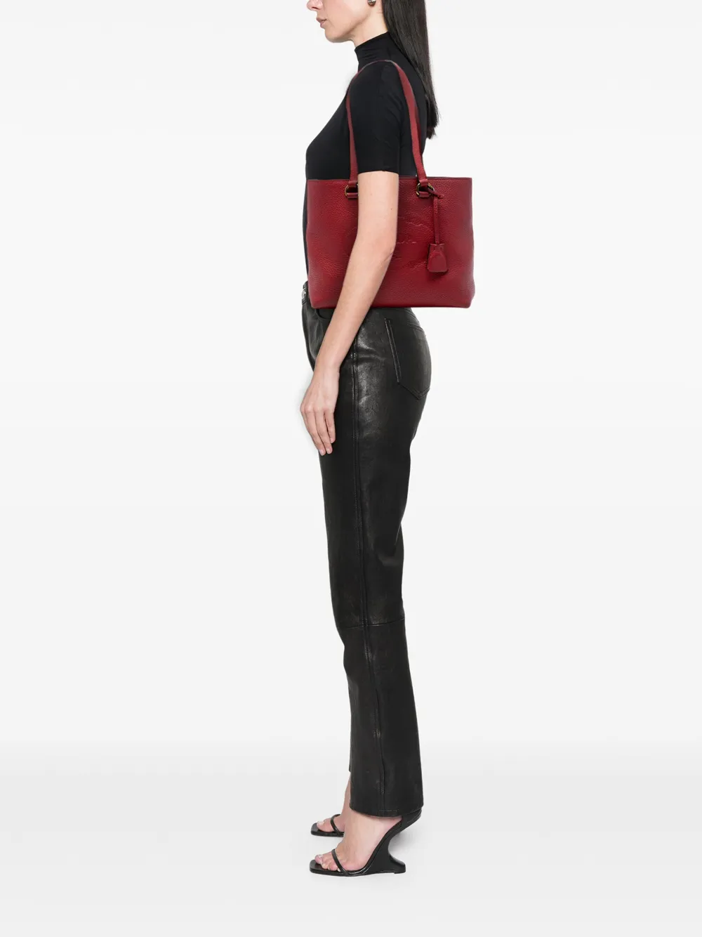 Pre-owned Prada 2010-2025 Vitello Daino Canapa Logo Tote Bag In Red