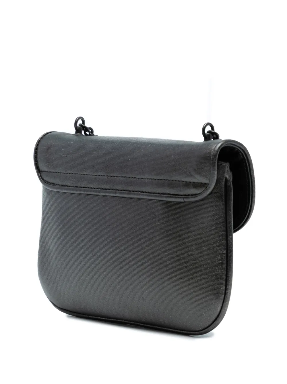 Pre-owned Bottega Veneta 2012-2025 Mini Metallic Nappa Intrecciato Chain Flap Crossbody Bag In Gray