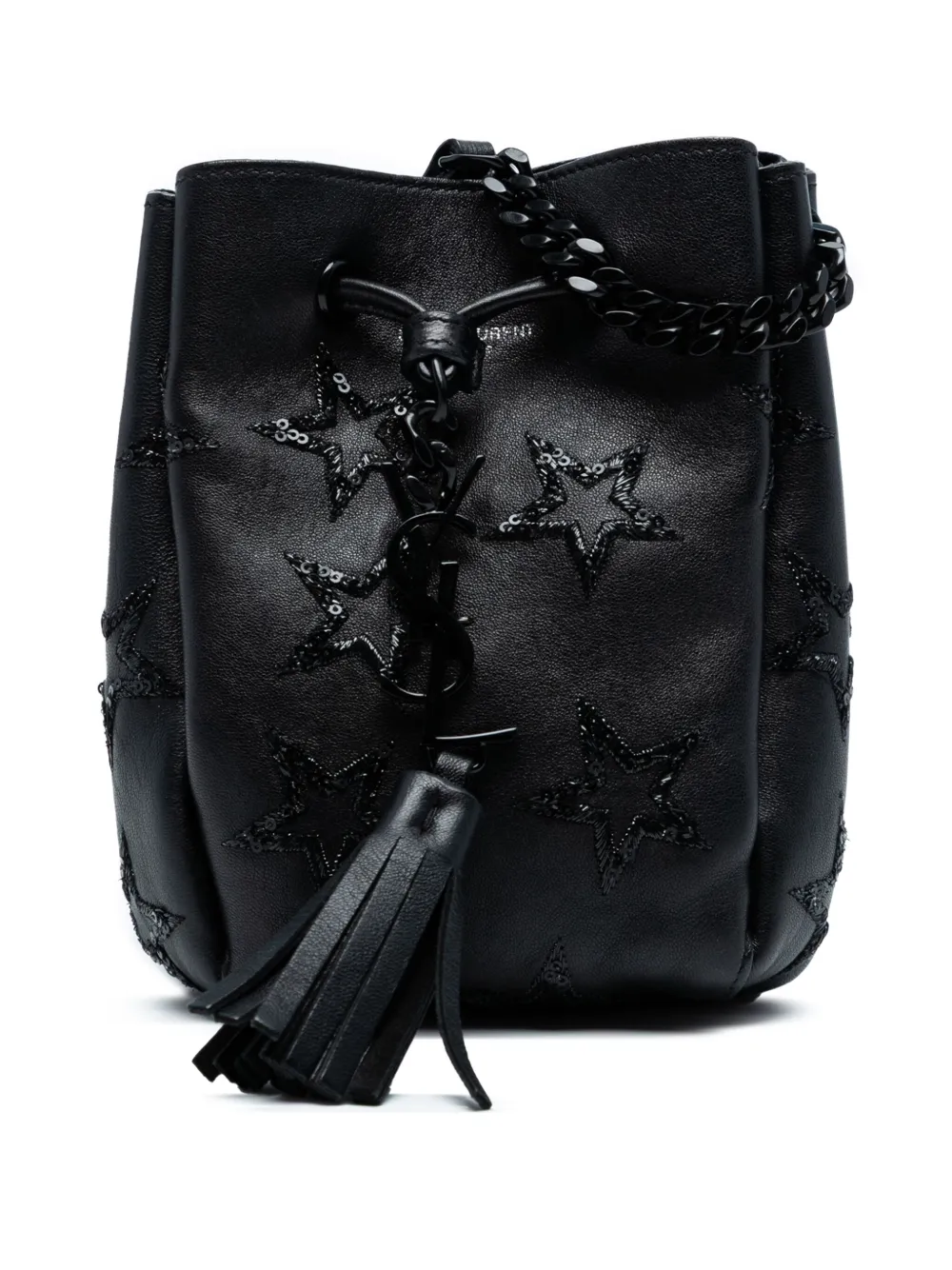 Saint Laurent Pre-Owned 2015 ミニ レザー エンブロイダリースター タッセル バケットバッグ - ブラック Saint Laurent Pre-Owned 2015 ミニ レザー エンブロイダリースター タッセル バケットバッグ - ブラック