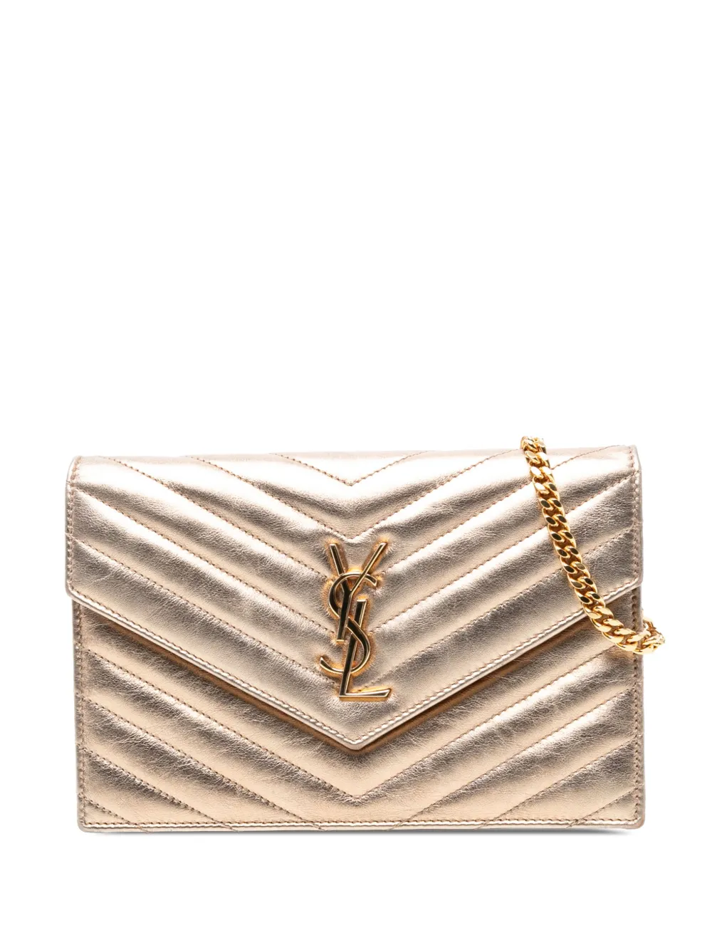 Saint Laurent Pre-Owned 2016 シェブロンレザー モノグラム エンベロープ チェーンウォレット ショルダーバッグ Saint Laurent Pre-Owned 2016 シェブロンレザー モノグラム エンベロープ チェーンウォレット ショルダーバッグ