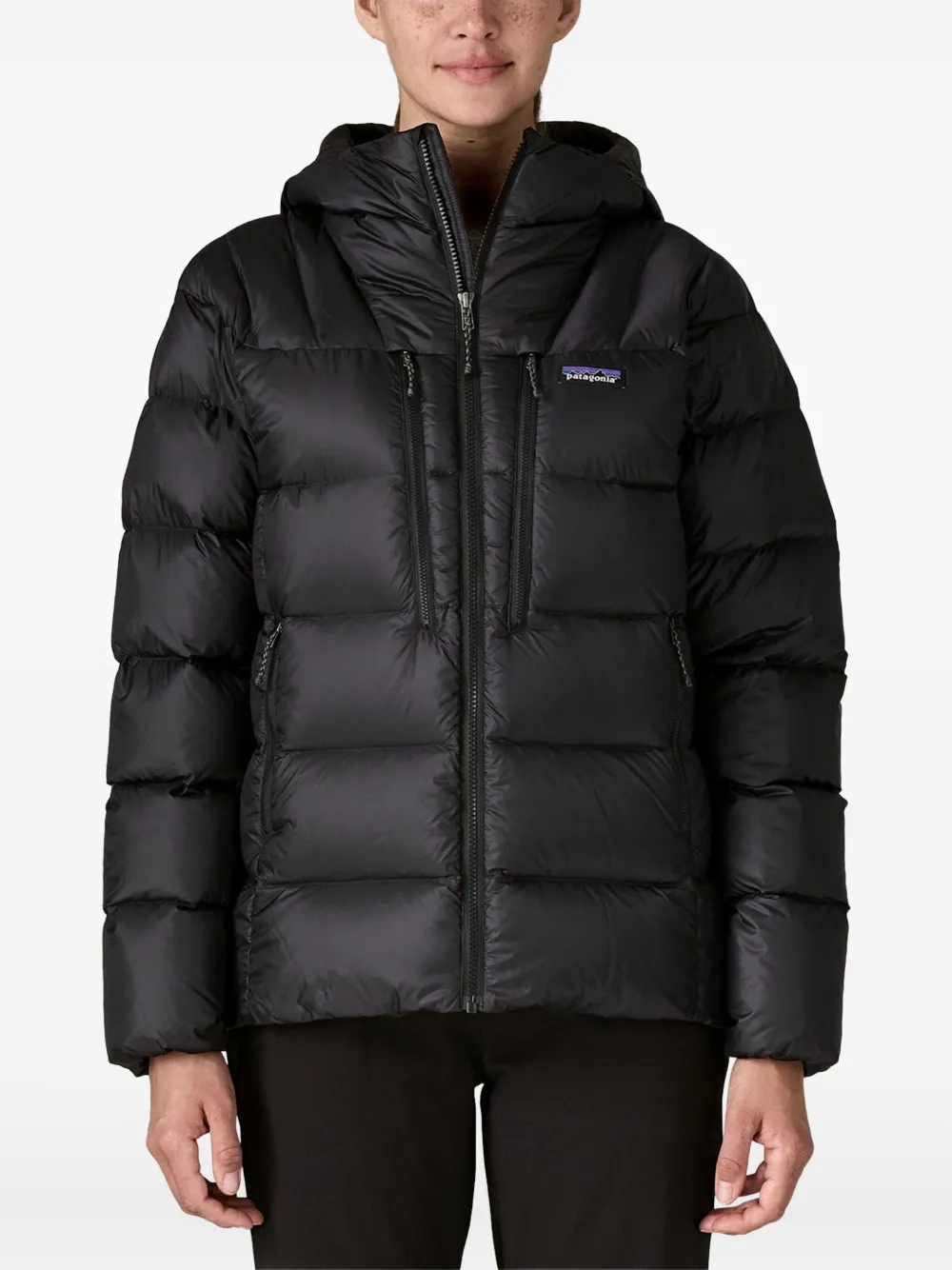 Patagonia X Fitz Roy Down Hooded Zip Jacket In Black