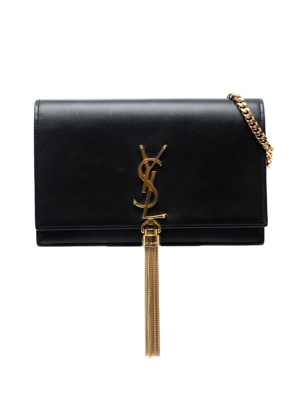Pre-owned Saint Laurent 2017 Smooth Calfskin Monogram Kate Tassel Chain Wallet Crossbody Bag In Black