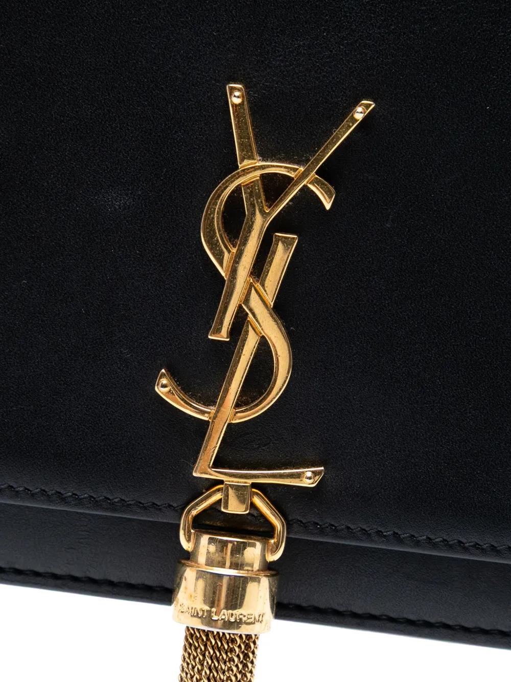 Pre-owned Saint Laurent 2017 Smooth Calfskin Monogram Kate Tassel Chain Wallet Crossbody Bag In Black