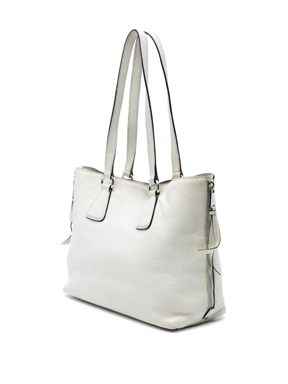 Pre-owned Prada 2000-2025 Vitello Daino Side Zip Tote Bag In White