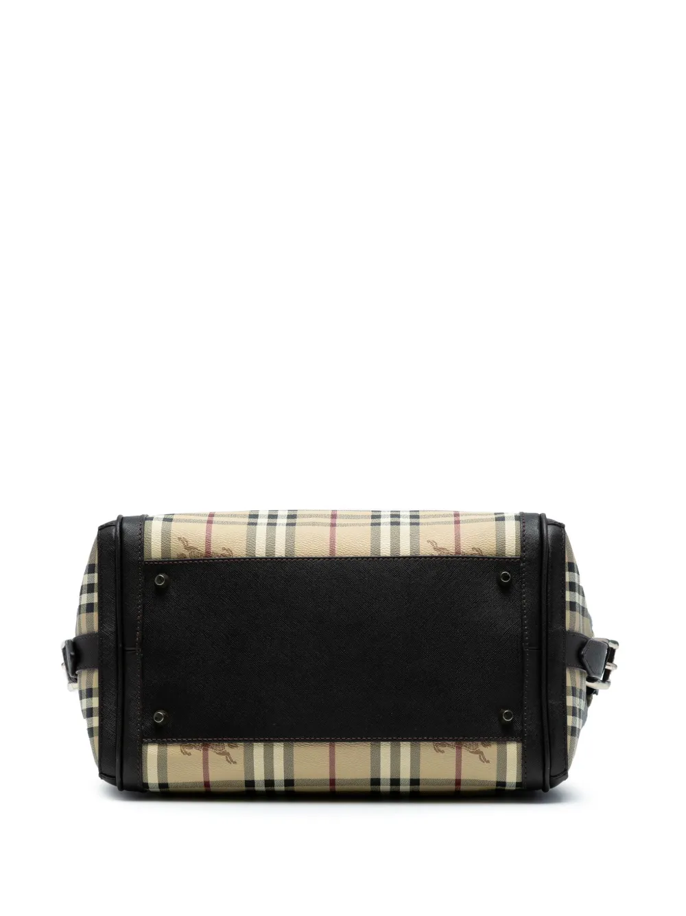 Pre-owned Burberry 2000-2017 Haymarket Check Coated Canvas Top Handle Bag Satchel In Brown